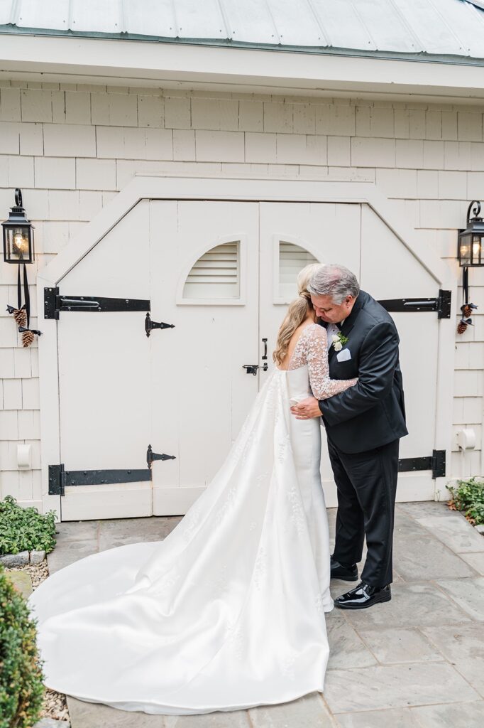the first look with father and daughter at old edwards wedding