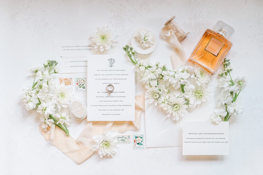 stationery and ring at old edwards wedding