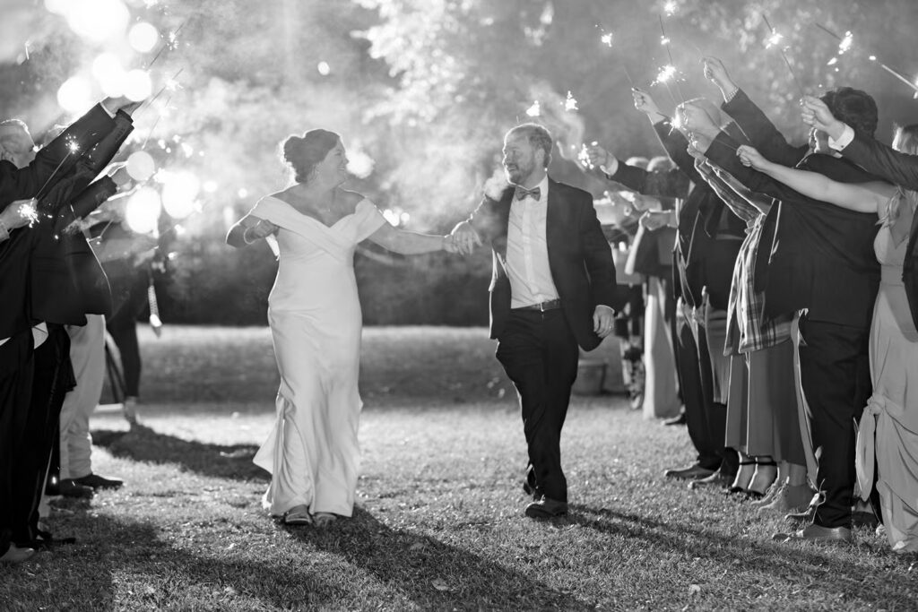 under the sparklers at private property wedding 