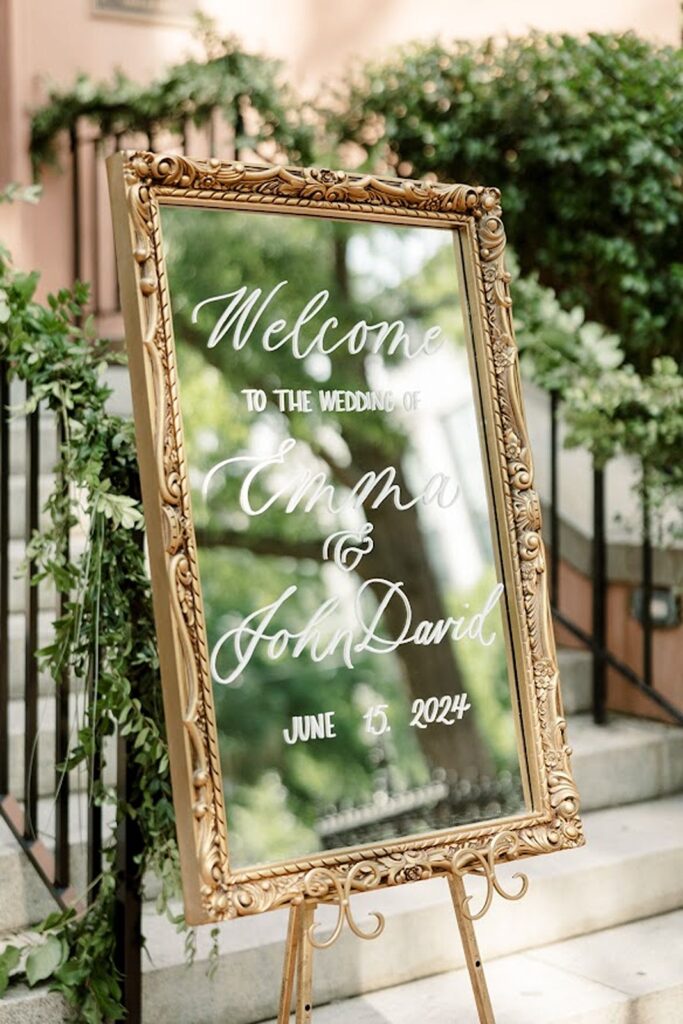 Mirror with wedding welcome text in Columbia, SC