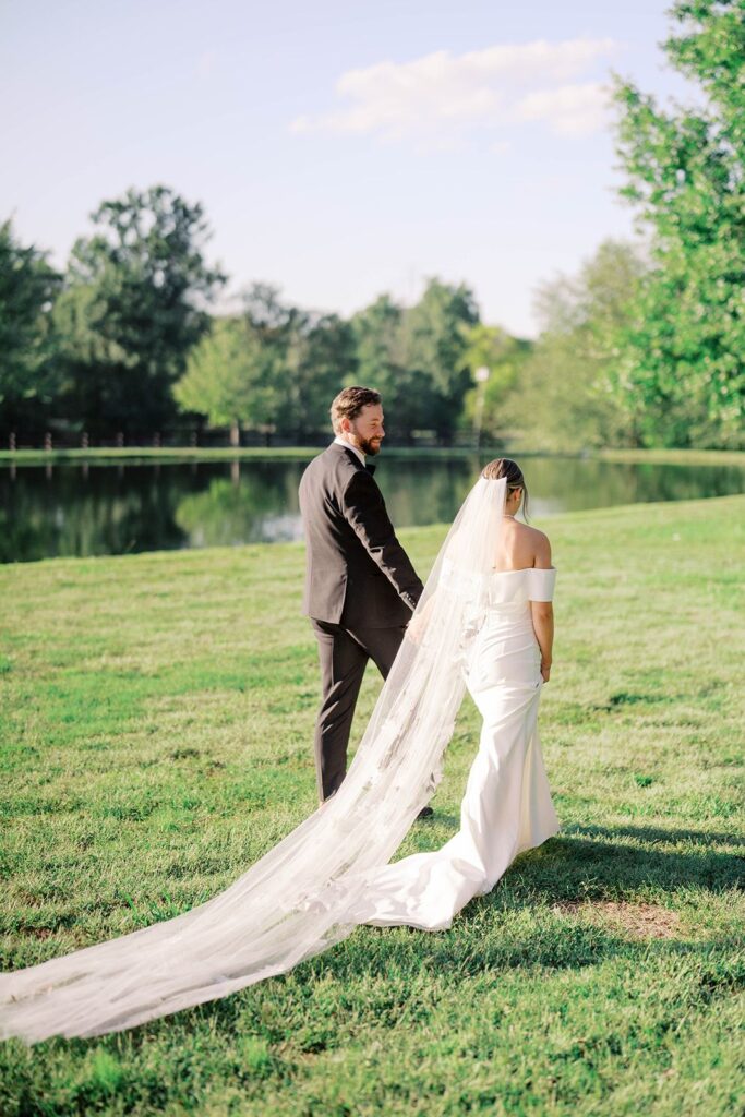 Bride and Groom walking at Morning Glory Farm