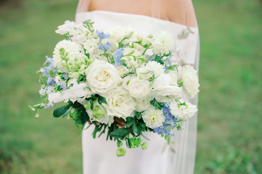 Bridal Bouquet with white and blue florals