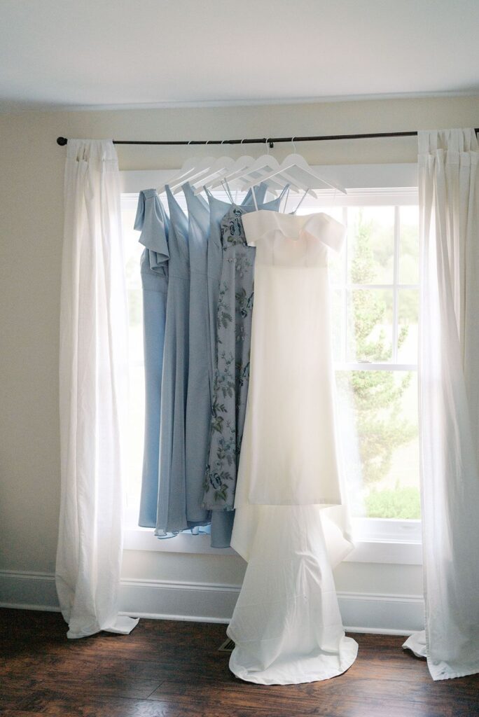 Bride and bridesmaid dresses hanging