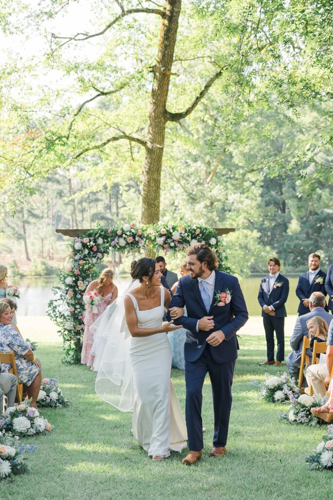 Bride and groom happy after wedding ceremony