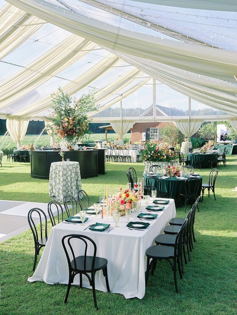 Tented reception setup for wedding