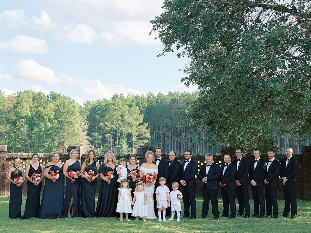 Wedding party photographed for countryside wedding.