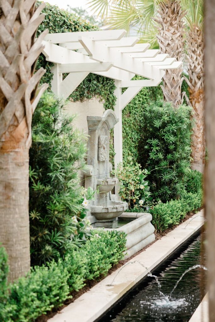 beautiful stone fountain at Cannon Green Charleston