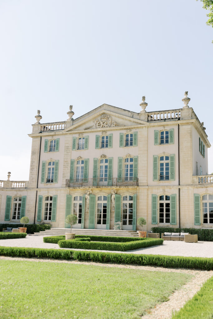 Chateau de Tourreau with gardens on back lawn